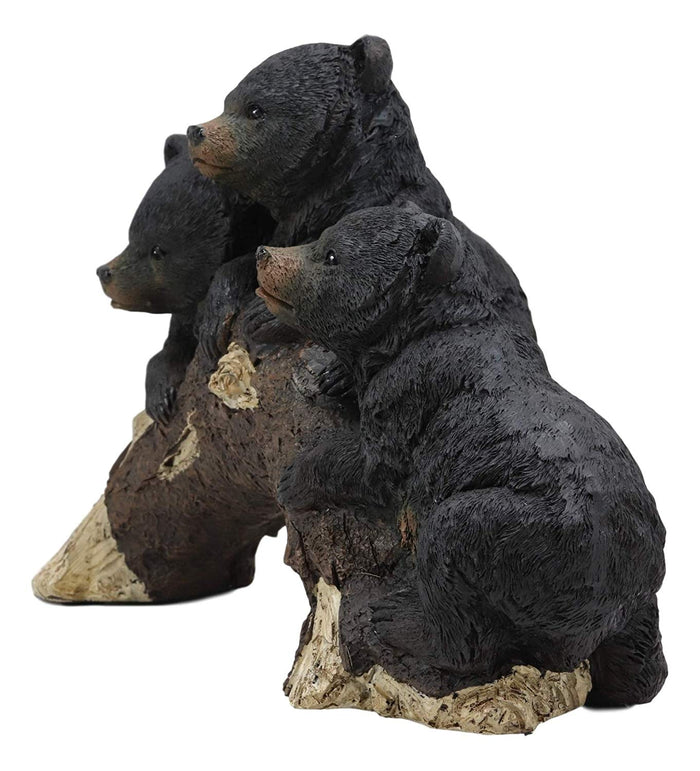 Ebros Gift Whimsical Rustic Forest 3 Black Bear Cubs Climbing On Arched Log Statue 12.25"L