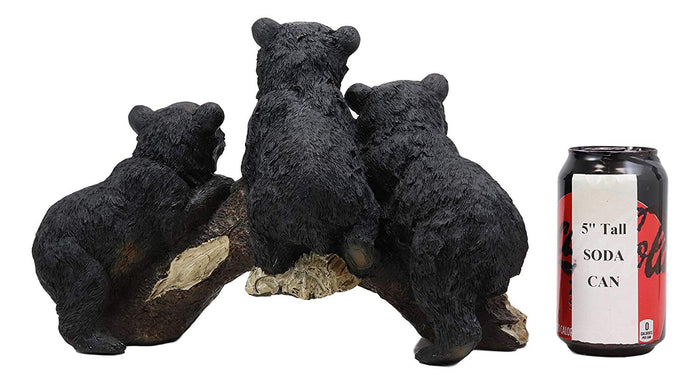 Ebros Gift Whimsical Rustic Forest 3 Black Bear Cubs Climbing On Arched Log Statue 12.25"L