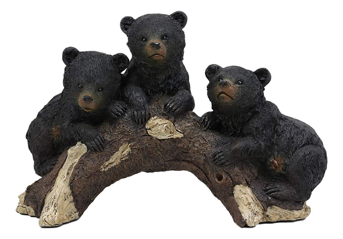 ebros gift Whimsical Rustic Forest 3 Black Bear Cubs Climbing On Arched Log Statue 12.25"L