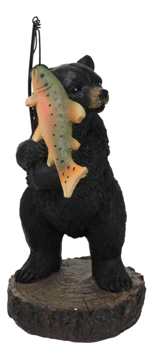 Ebros Gift Whimsical Rustic Forest Black Bear Catching Largemouth Bass Fish Figurine
