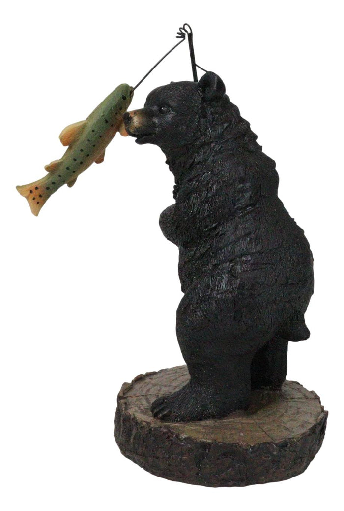 Ebros Gift Whimsical Rustic Forest Black Bear Catching Largemouth Bass Fish Figurine