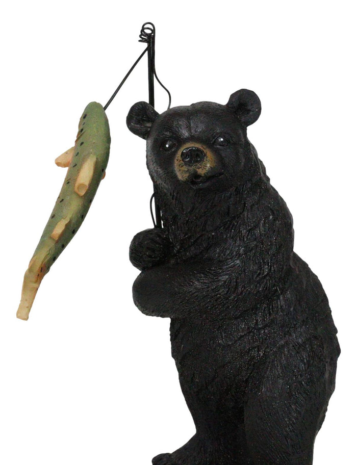 Ebros Gift Whimsical Rustic Forest Black Bear Catching Largemouth Bass Fish Figurine