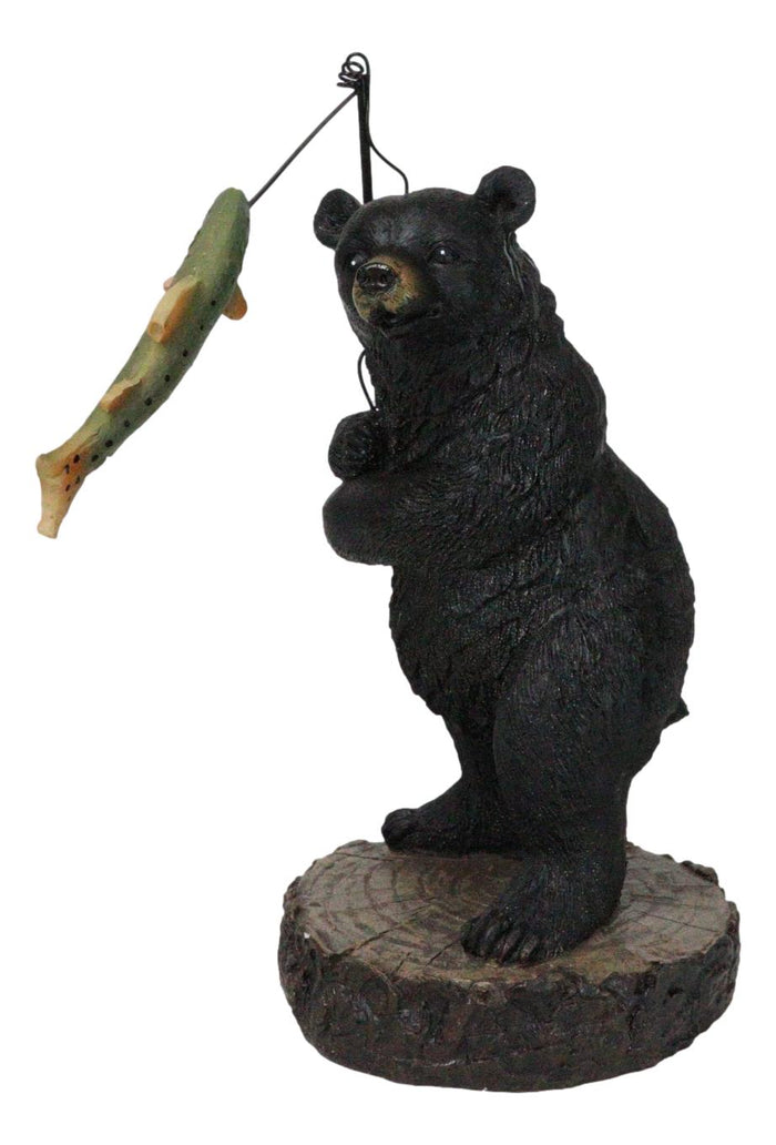 ebros gift Whimsical Rustic Forest Black Bear Catching Largemouth Bass Fish Figurine