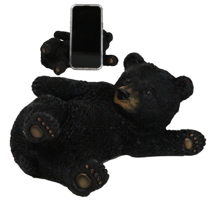 ebros gift Whimsical Rustic Western Black Bear Cub Stretching Cell Phone Holder Figurine