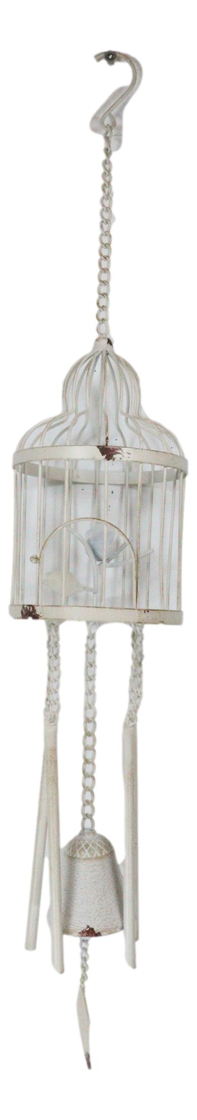 Ebros Gift Whimsical Rustic White Bird Perching On Twig In Cage Aluminum Metal Wind Chime