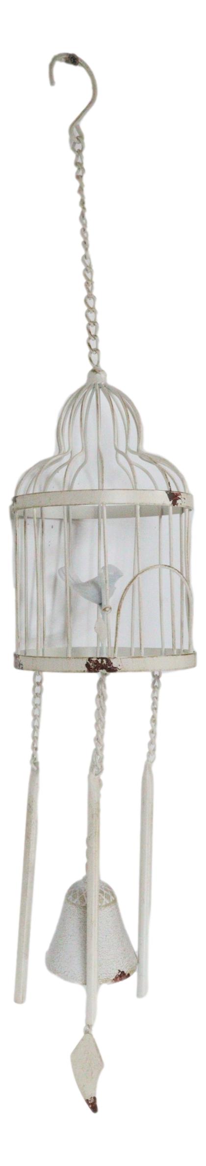 Ebros Gift Whimsical Rustic White Bird Perching On Twig In Cage Aluminum Metal Wind Chime