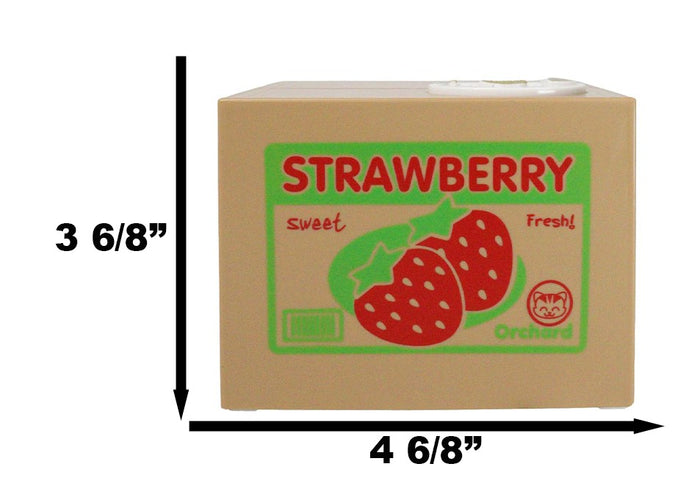 Ebros Gift Whimsical Strawberry Feline Kitty Cat Coin Grabber Money Bank Box Sculpture