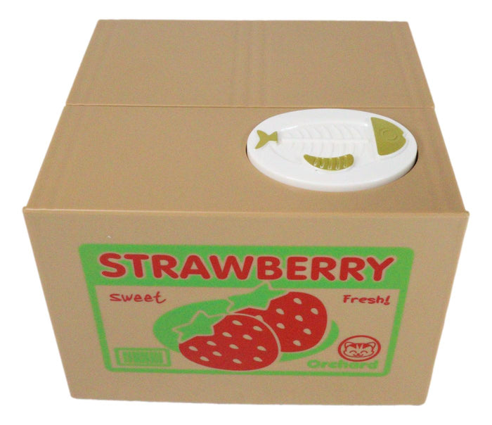 Ebros Gift Whimsical Strawberry Feline Kitty Cat Coin Grabber Money Bank Box Sculpture
