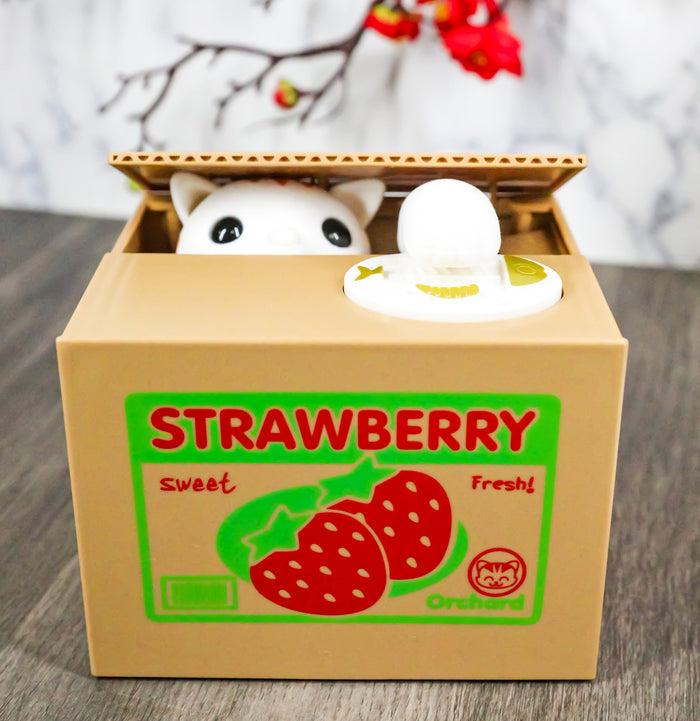 ebros gift Whimsical Strawberry Feline Kitty Cat Coin Grabber Money Bank Box Sculpture