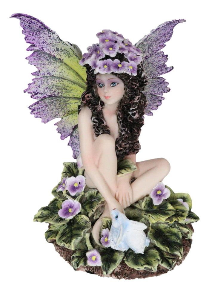 Ebros Gift Whimsical Violet Purple Girl Fairy Sitting On Pansy Garden Bed Pixie Figurine