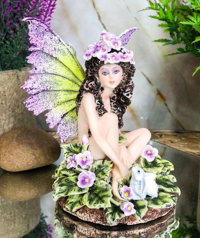 ebros gift Whimsical Violet Purple Girl Fairy Sitting On Pansy Garden Bed Pixie Figurine