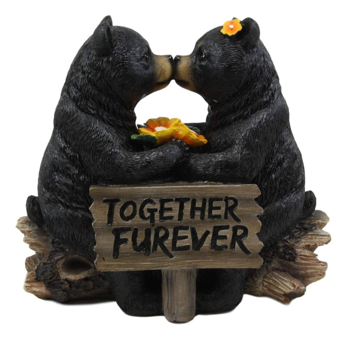 Ebros Gift Whimsical Wedding Vows Black Bear Couple Kissing By Tree Log Statue 7" Tall