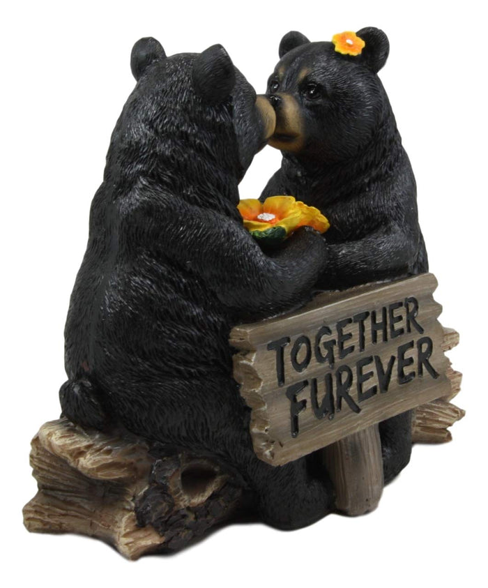 Ebros Gift Whimsical Wedding Vows Black Bear Couple Kissing By Tree Log Statue 7" Tall