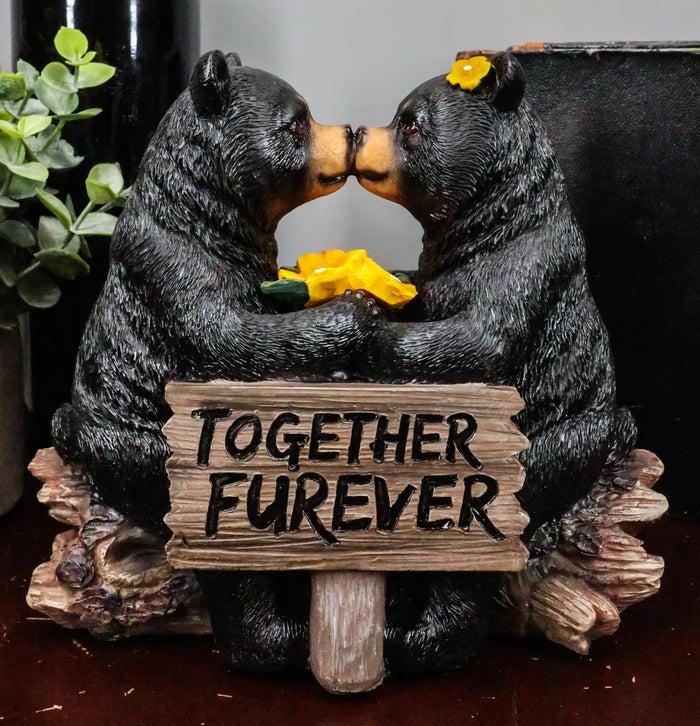 Ebros Gift Whimsical Wedding Vows Black Bear Couple Kissing By Tree Log Statue 7" Tall