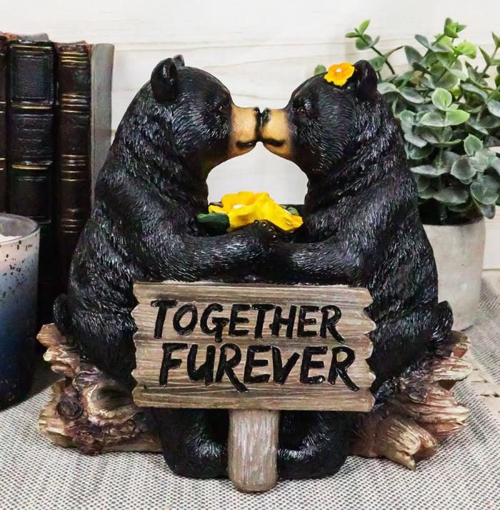 ebros gift Whimsical Wedding Vows Black Bear Couple Kissing By Tree Log Statue 7" Tall