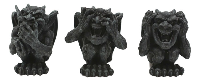 Ebros Gift Whimsical Winged See Hear Speak No Evil Laughing Mini Gargoyle Figurines Set