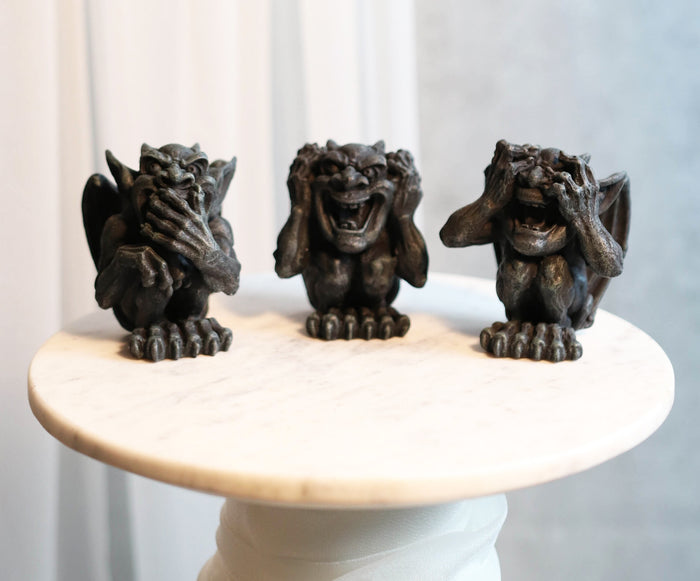 Ebros Gift Whimsical Winged See Hear Speak No Evil Laughing Mini Gargoyle Figurines Set