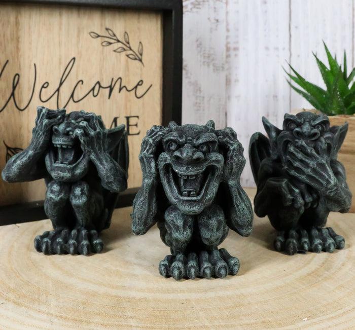 ebros gift Whimsical Winged See Hear Speak No Evil Laughing Mini Gargoyle Figurines Set
