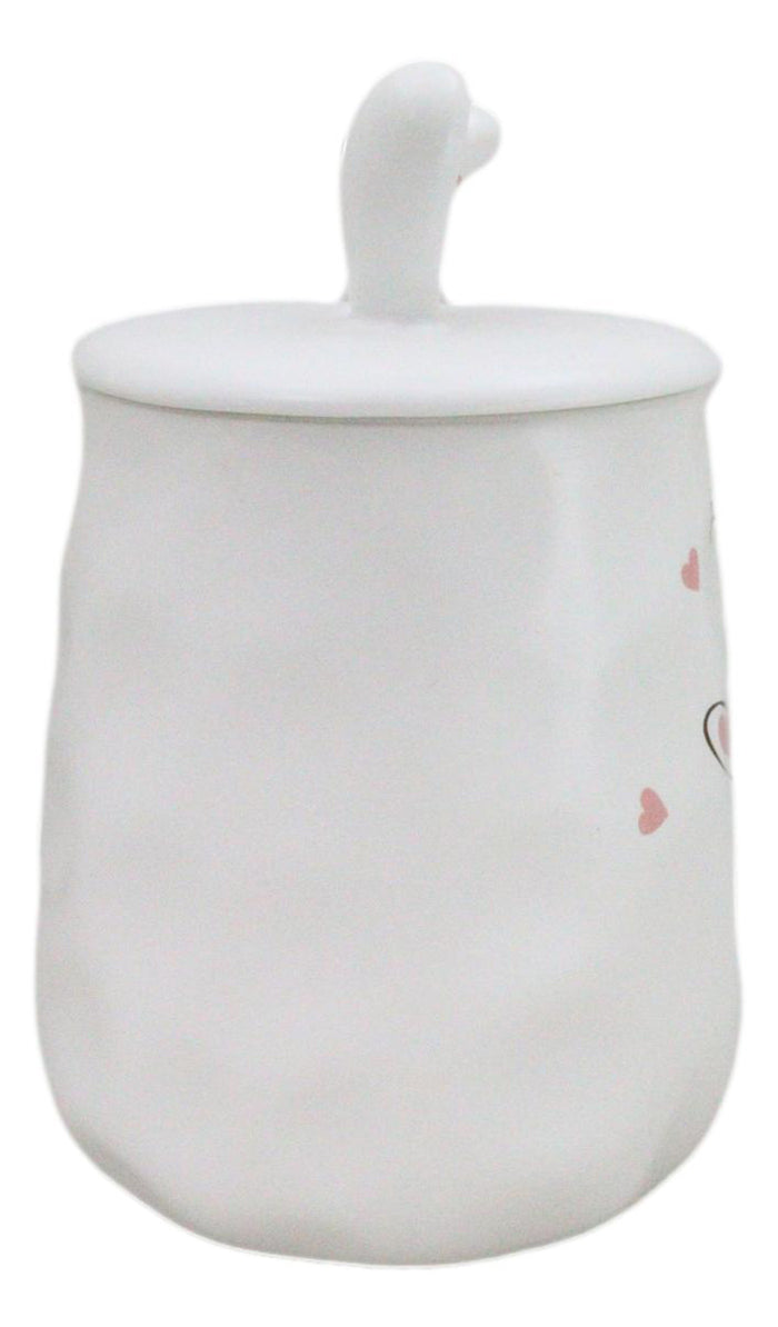 Ebros Gift White Bunny Rabbit Hug Me Ceramic Mug With Bunny Ears Lid And Stirring Spoon