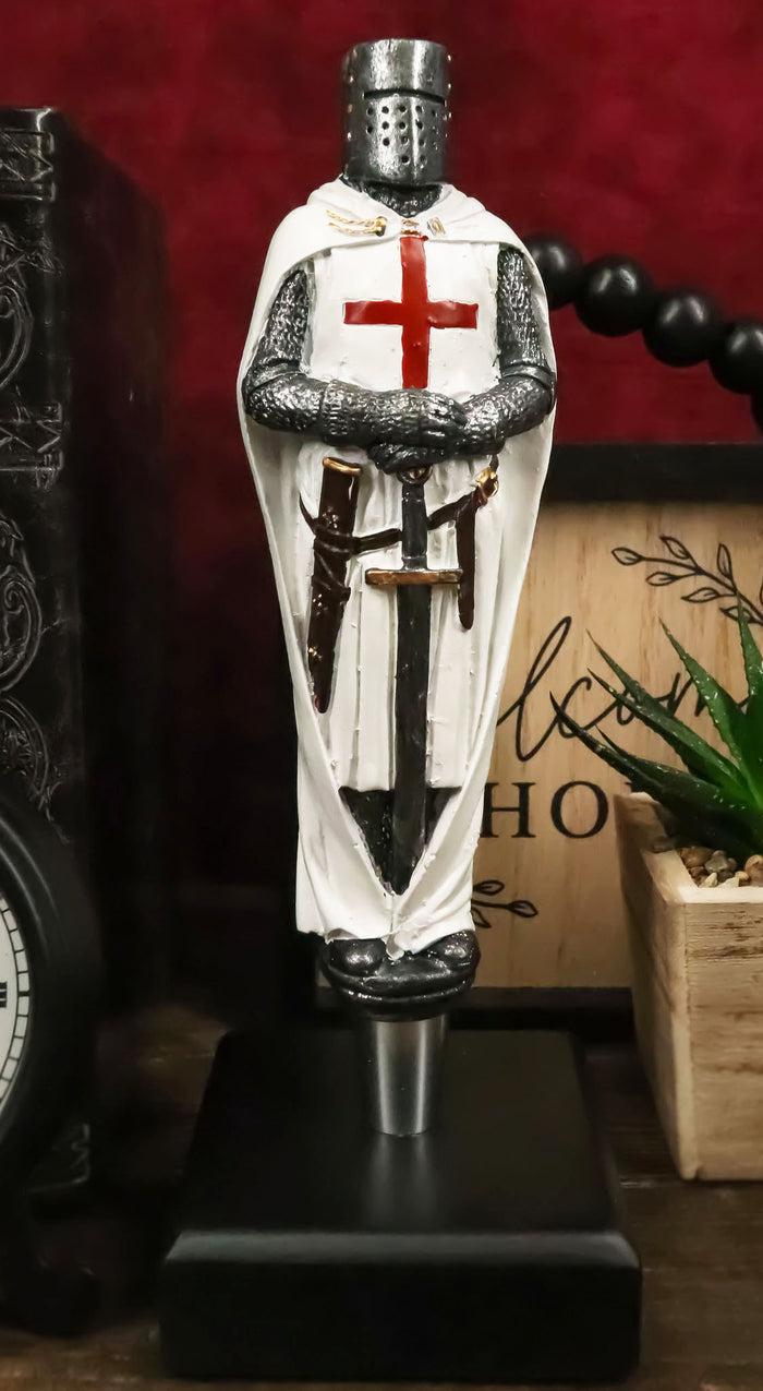 ebros gift White Cloak Medieval Crusader Knight Swordsman Novelty Beer Tap Handle Figurine