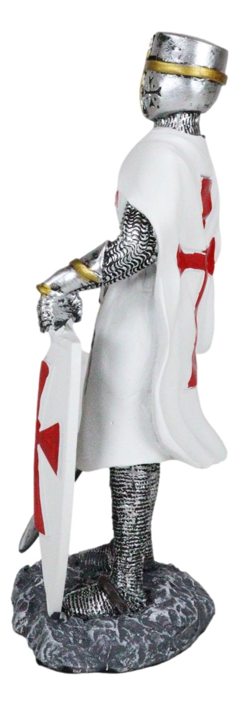 Ebros Gift White Cloak Medieval Crusader Swordsman With Shield Of Faith Knight Figurine