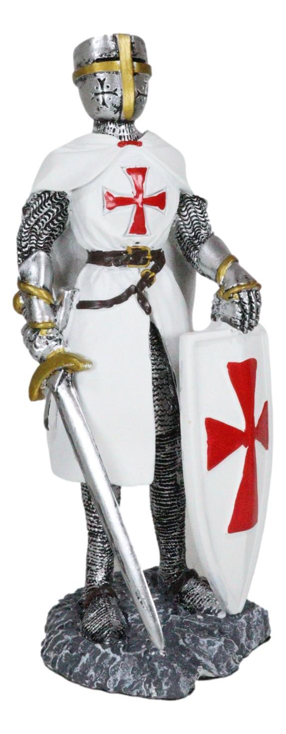 Ebros Gift White Cloak Medieval Crusader Swordsman With Shield Of Faith Knight Figurine