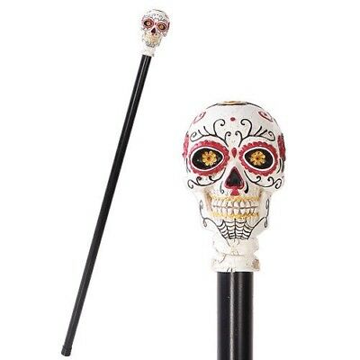 Ebros Gift White Colorful Day Of The Dead Skull Prop Accessory Walking Cane For Parties