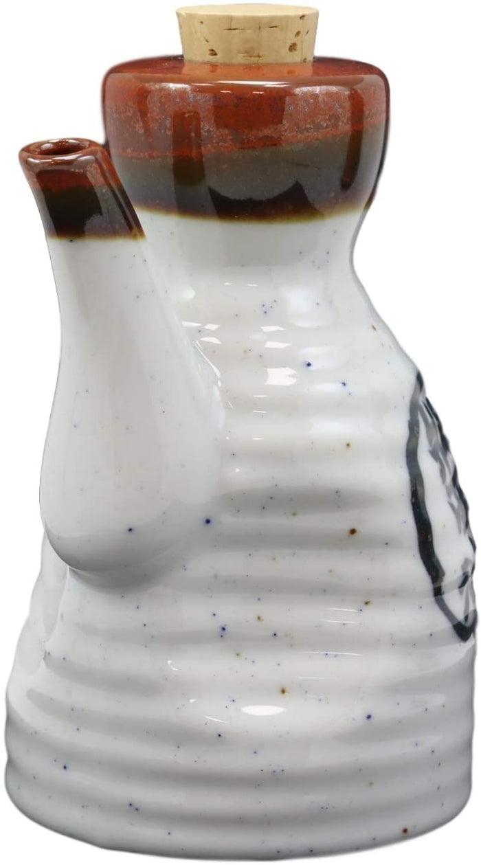 Ebros Gift White Traditional Japanese Soy Sauce Dispenser Flask 6oz Tenmoku Porcelain Set