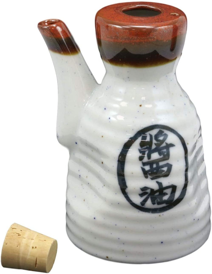Ebros Gift White Traditional Japanese Soy Sauce Dispenser Flask 6oz Tenmoku Porcelain Set