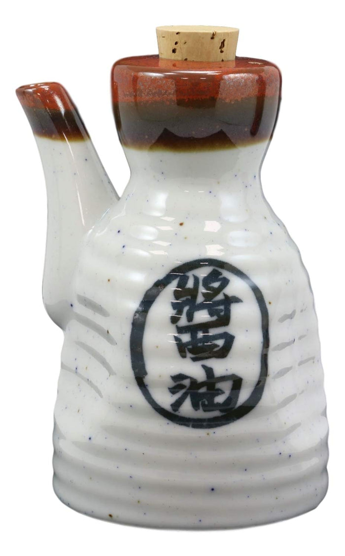 ebros gift White Traditional Japanese Soy Sauce Dispenser Flask 6oz Tenmoku Porcelain Set
