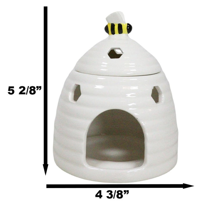 Ebros Gift White Whimsical Bumblebee Beehive Ceramic Essential Oil Warmer Candle Holder