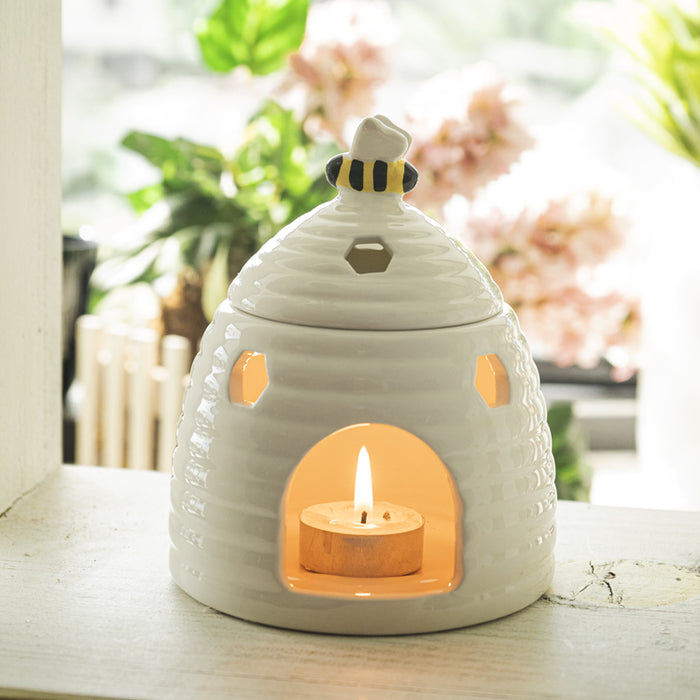 ebros gift White Whimsical Bumblebee Beehive Ceramic Essential Oil Warmer Candle Holder