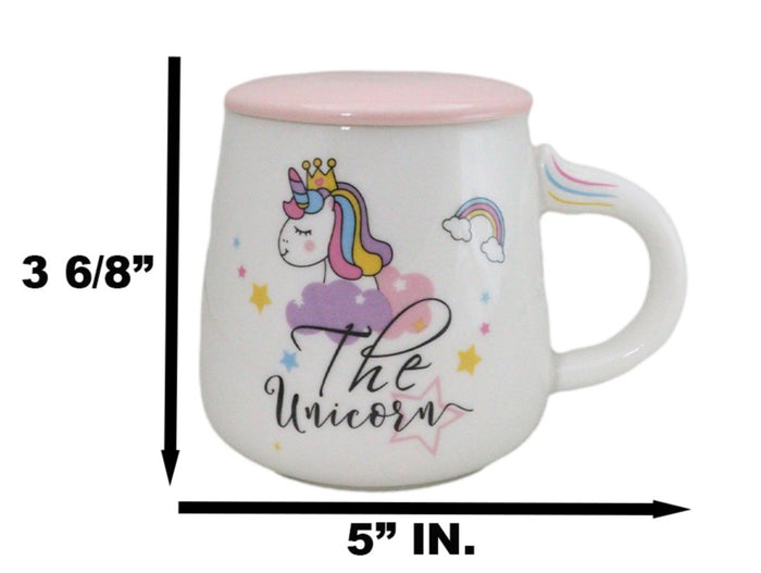 Ebros Gift White Whimsical Crowned Unicorn Rainbow Shooting Star Mug With Spoon And Lid