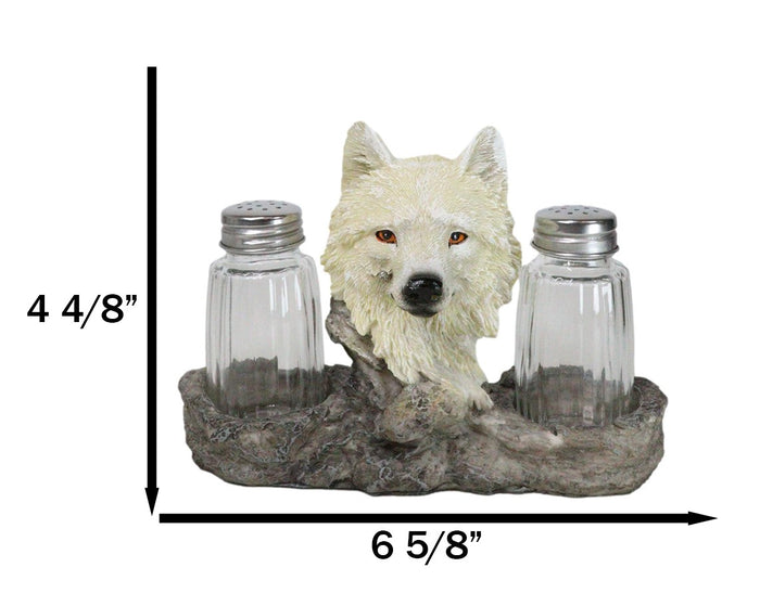 Ebros Gift White Wolf Head By Woodlands Forest Glass Salt & Pepper Shakers Holder Figurine