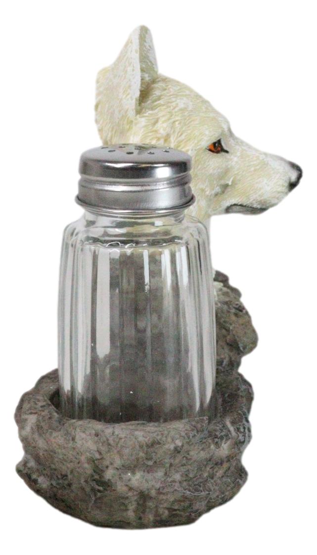 Ebros Gift White Wolf Head By Woodlands Forest Glass Salt & Pepper Shakers Holder Figurine