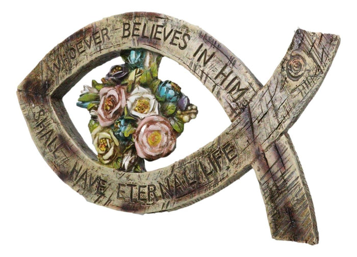 Ebros Gift Whoever Believes In Him Shall Have Eternal Life Jesus Fish Ichthys Wall Decor