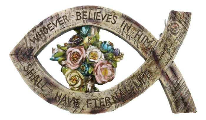 ebros gift Whoever Believes In Him Shall Have Eternal Life Jesus Fish Ichthys Wall Decor