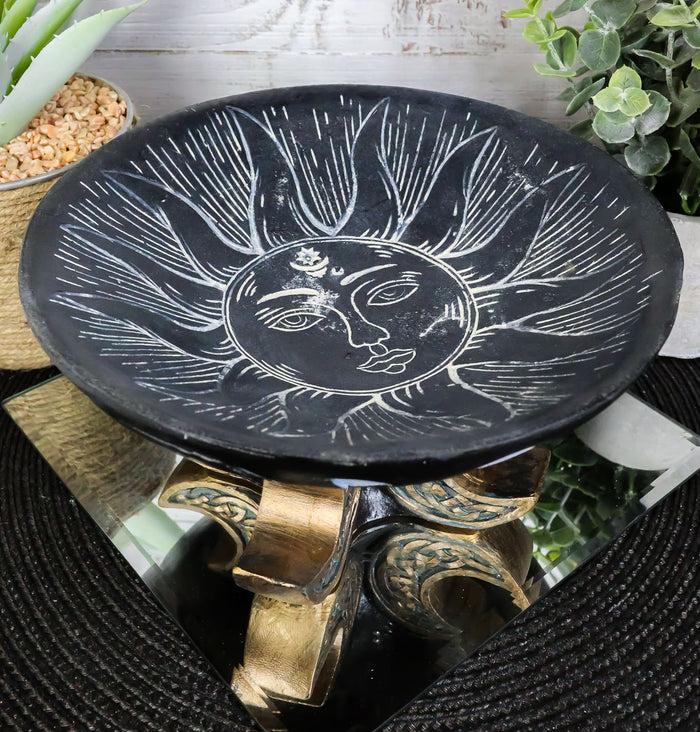 ebros gift Wicca Astrology Celestial Sun God And Triple Moon Decorative Bowl Figurine