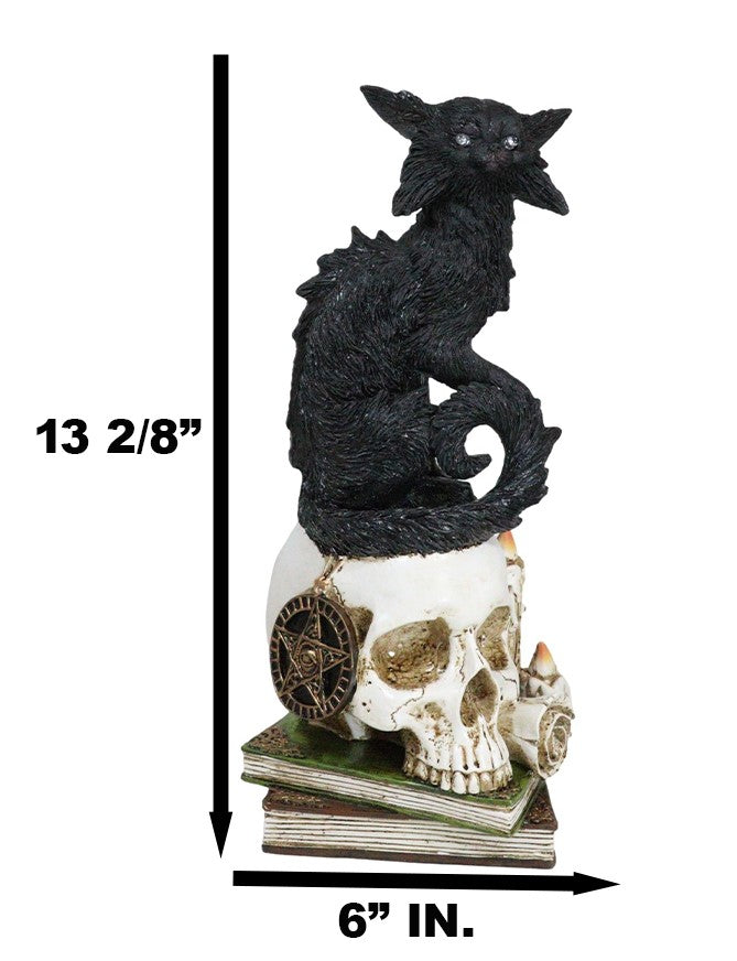 Ebros Gift Wicca Black Cat With LED Green Eyes On Skull With Pentagram Spell Books Figurine