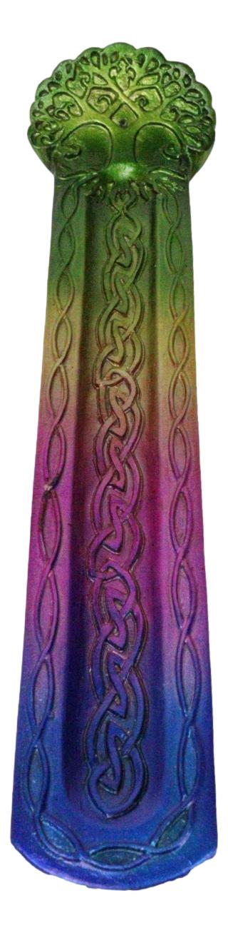 Ebros Gift Wicca Celtic Knotwork Rainbow Tree Of Life Ornate Incense Stick Holder Figurine
