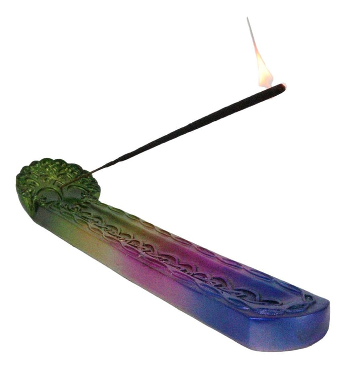 ebros gift Wicca Celtic Knotwork Rainbow Tree Of Life Ornate Incense Stick Holder Figurine