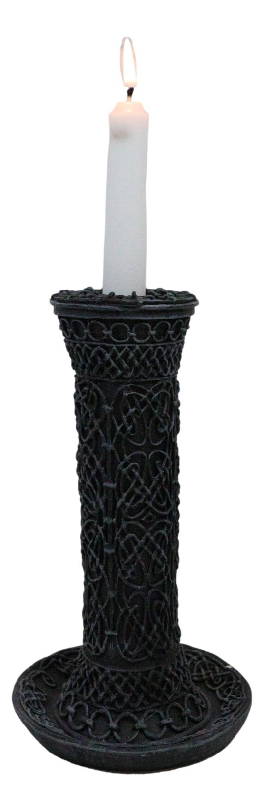Ebros Gift Wicca Celtic Knotwork Sacred Symbols Dark Art Taper Candle Holder Figurine