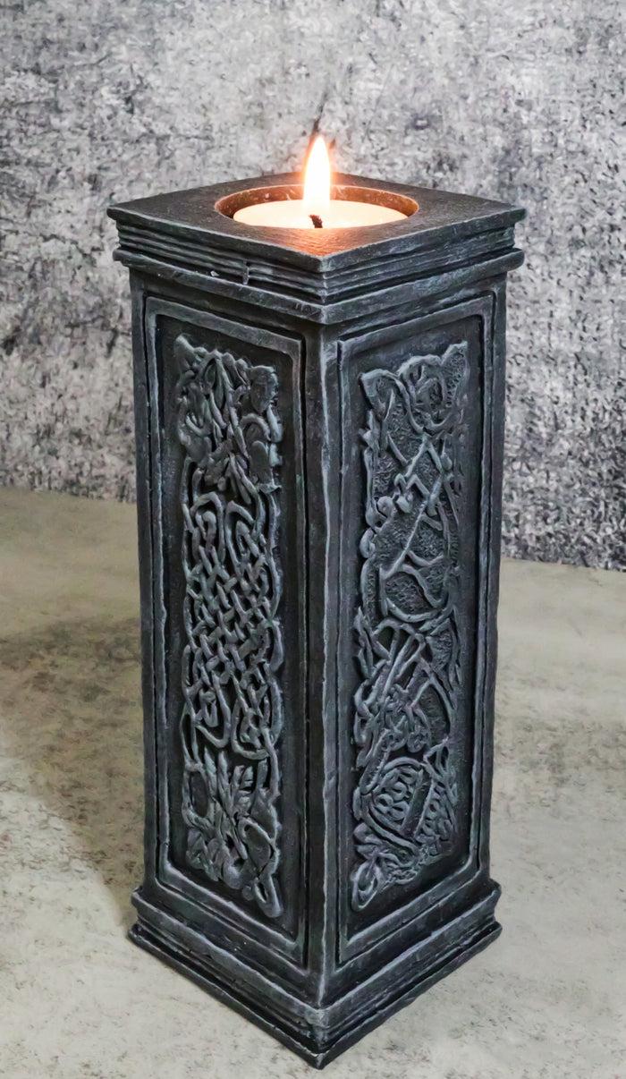 ebros gift Wicca Celtic Knotwork Sacred Symbols Dark Art Votive Column Candle Holder Stand