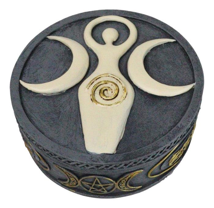 Ebros Gift Wicca Celtic Knotwork Spiral Goddess Triple Moon Shaman Decorative Round Box