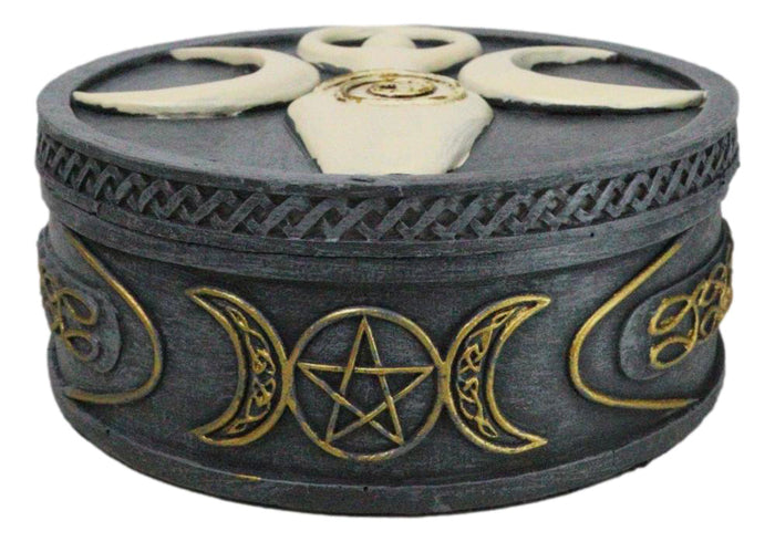 Ebros Gift Wicca Celtic Knotwork Spiral Goddess Triple Moon Shaman Decorative Round Box