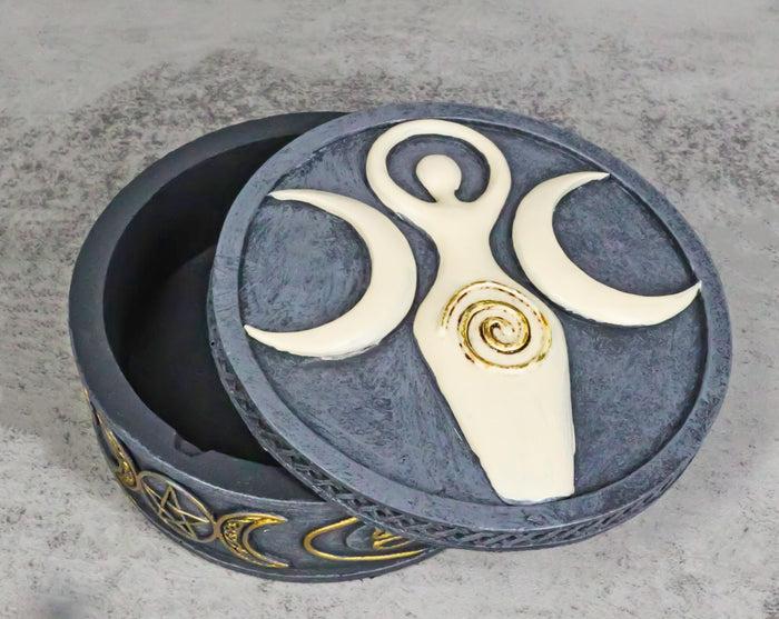 ebros gift Wicca Celtic Knotwork Spiral Goddess Triple Moon Shaman Decorative Round Box