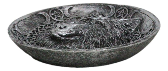 Ebros Gift Wicca Celtic Knotwork Triple Moon Pentagram Gray Wolf Round Incense Holder