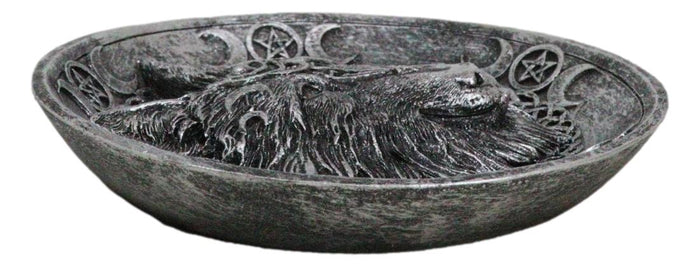 Ebros Gift Wicca Celtic Knotwork Triple Moon Pentagram Gray Wolf Round Incense Holder