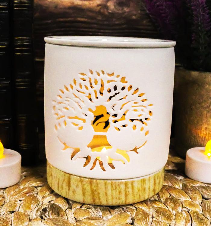 ebros gift Wicca Celtic Tree Of Life Filigree Cutout Ceramic Votive Candle Oil Tart Warmer