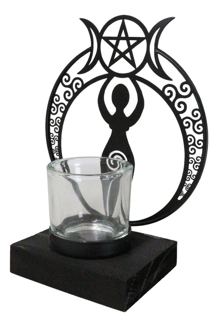 Ebros Gift Wicca Danu Spiral Goddess Triple Moon Metal Votive Tea Light Candle Holder